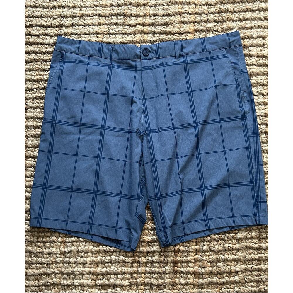 OP OPFLEX 4-Way Stretch Hybrid Shorts Men’s Size 44 Blue Plaid EUC
